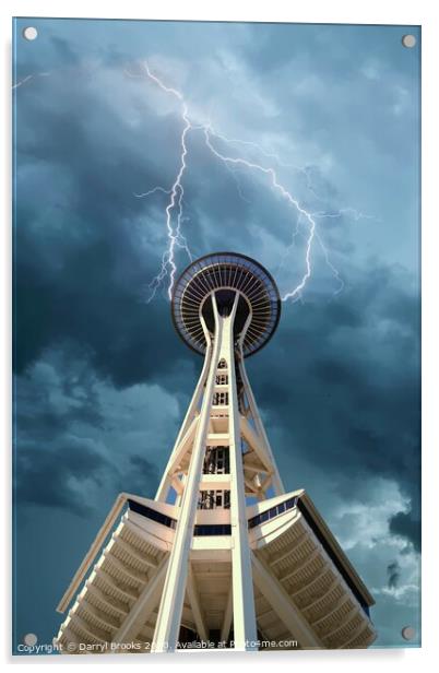 Space Needle Under Clouds Acrylic by Darryl Brooks