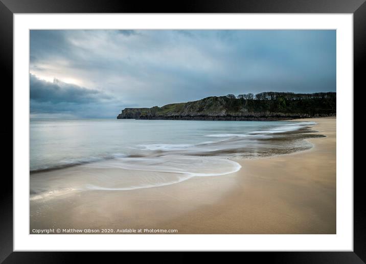 Stunning, vibrant sunrise landscape image of Barafundle Bay on Pembrokeshire Coast in Wales Framed Mounted Print by Matthew Gibson