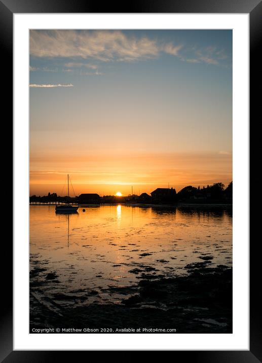 Beautiful Summer sunset landscape over low tide harbor with moored boats Framed Mounted Print by Matthew Gibson