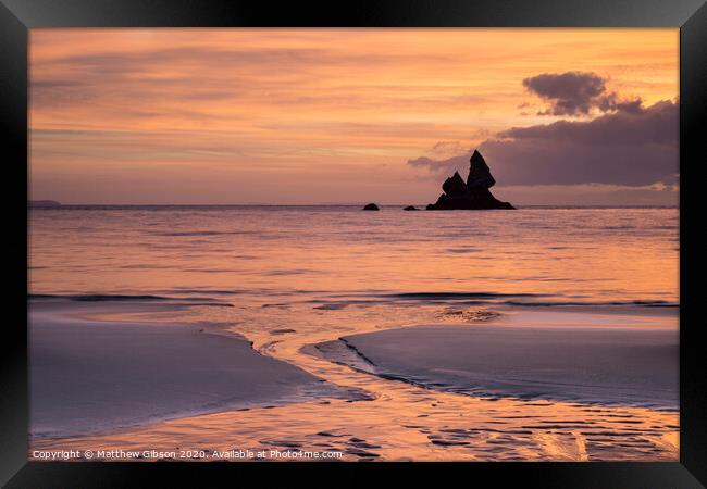 Beautiful sunrise landsdcape of idyllic Broadhaven Bay beach on Pembrokeshire Coast in Wales Framed Print by Matthew Gibson
