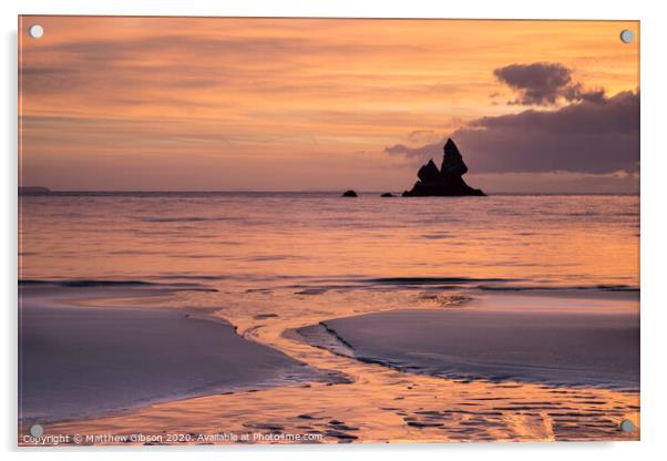 Beautiful sunrise landsdcape of idyllic Broadhaven Bay beach on Pembrokeshire Coast in Wales Acrylic by Matthew Gibson
