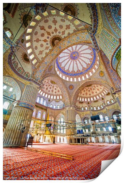 Blue Mosque Interior In Istanbul Print by Artur Bogacki