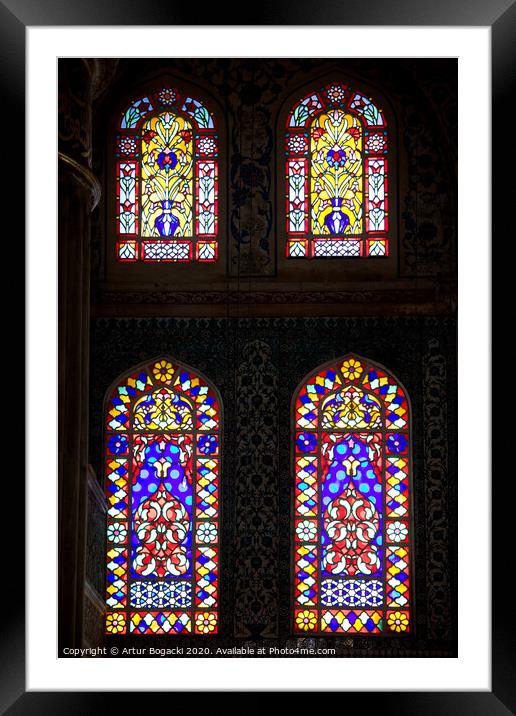 Blue Mosque Stained Glass Windows Framed Mounted Print by Artur Bogacki