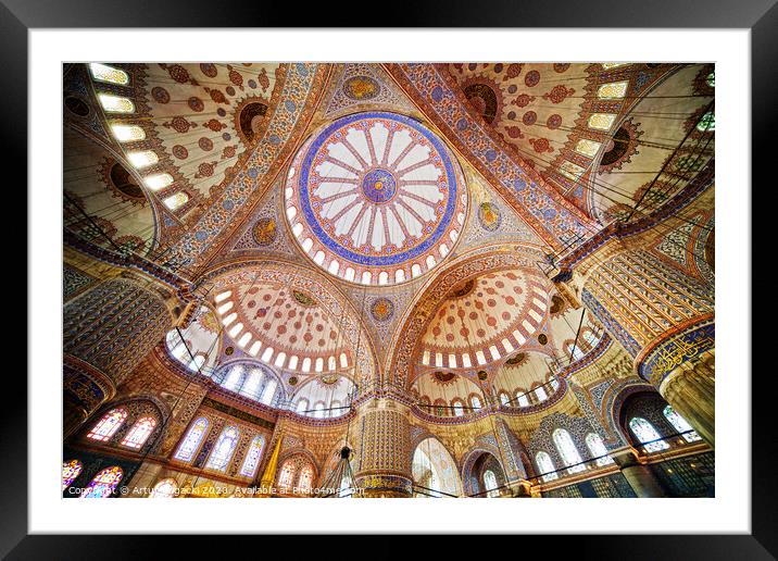 Blue Mosque Interior In Istanbul Framed Mounted Print by Artur Bogacki