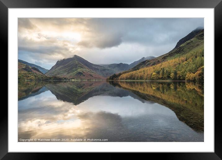 Beautiful Autumn Fall landscape image of Lake Buttermere in Lake District England  Framed Mounted Print by Matthew Gibson