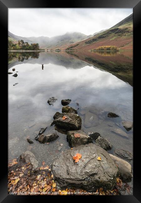 Stuning Autumn Fall landscape image of Lake Buttermere in Lake District England Framed Print by Matthew Gibson
