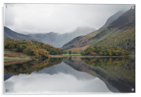 Beautiful Autumn Fall landscape image of Crummock Water at sunrise in Lake District England Acrylic by Matthew Gibson