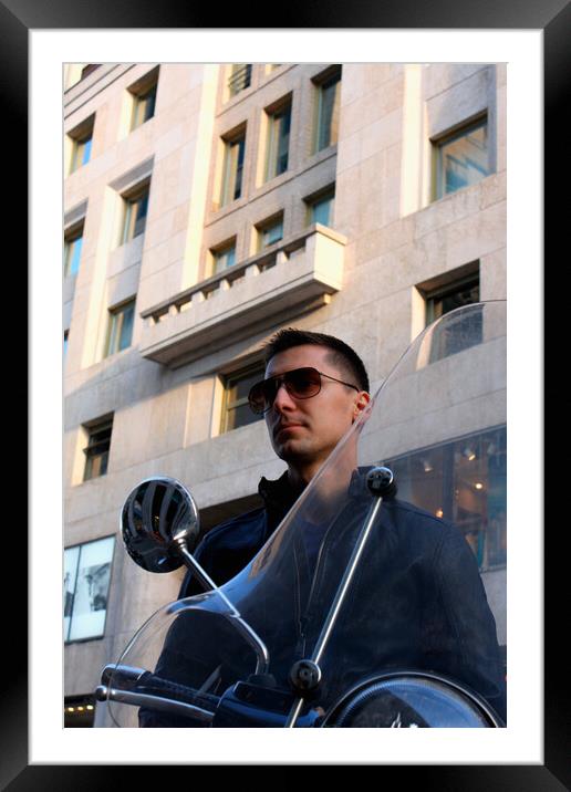 View of a man on the motorcycle with sunglasses Framed Mounted Print by M. J. Photography