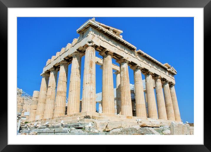 Parthenon temple in Acropolis Hill in Athens, Greece  Framed Mounted Print by M. J. Photography
