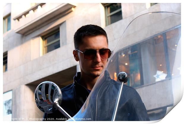 View of a man on the motorcycle with a sunglasses. Print by M. J. Photography