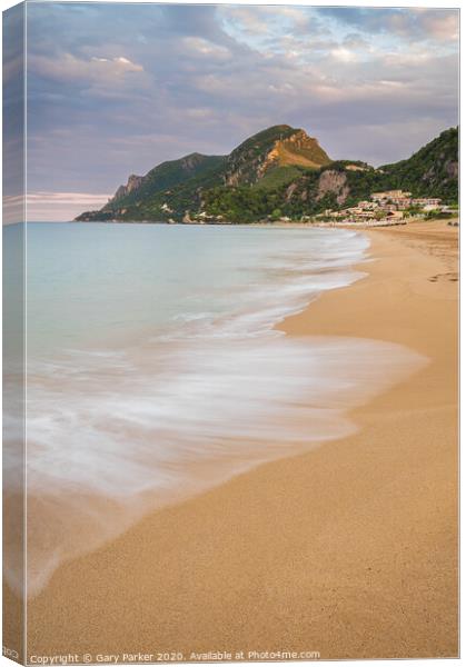 Greek beach, on the island of Corfu, at sunrise.	 Canvas Print by Gary Parker