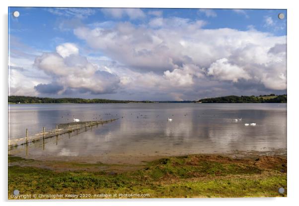 Cloudy skies over Rutland Water Acrylic by Christopher Keeley