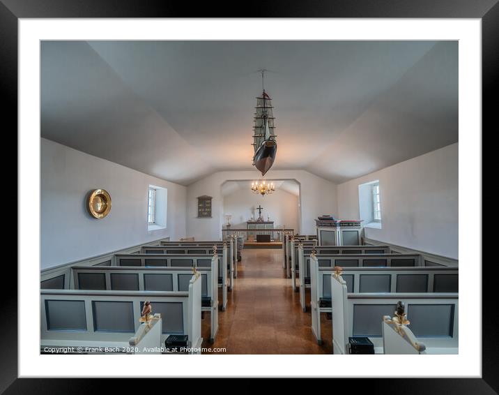 Small church interior in Lild village Denmark Framed Mounted Print by Frank Bach