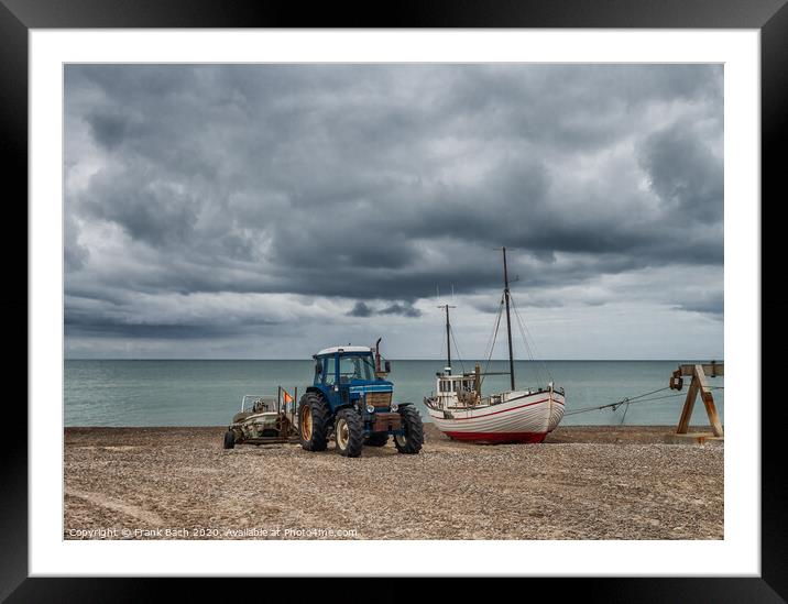 Coastal cutter on the beach at Lild Strand in Thy, Denmark Framed Mounted Print by Frank Bach