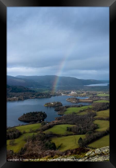 Derwent Water rainbow Framed Print by Greg Marshall