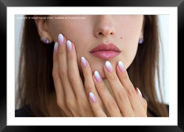 Beautiful woman's nails with beautiful french manicure ombre Framed Mounted Print by Sergii Petruk