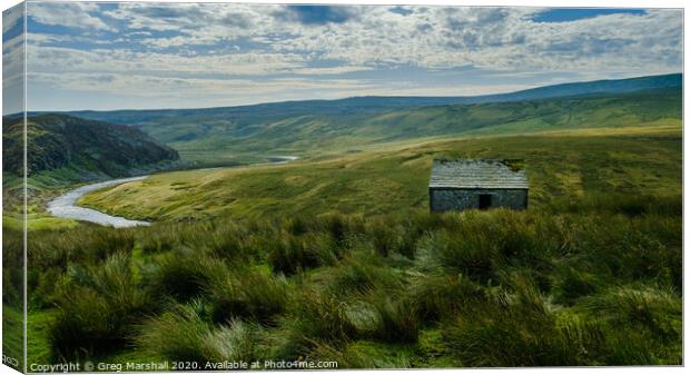 Old Barn River Tees Pennines Canvas Print by Greg Marshall