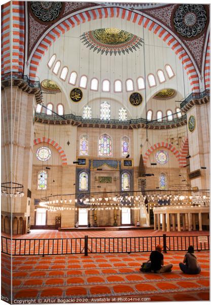 Suleymaniye Mosque Interior In Istanbul Canvas Print by Artur Bogacki