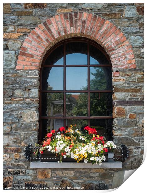 Old rustic window with flowers Print by Frank Bach