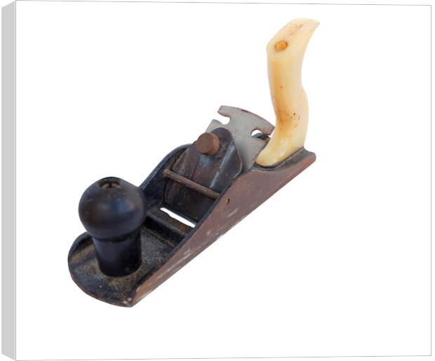 Old iron hand plane with plastic yellow back handle isolated on white background Canvas Print by Sergii Petruk
