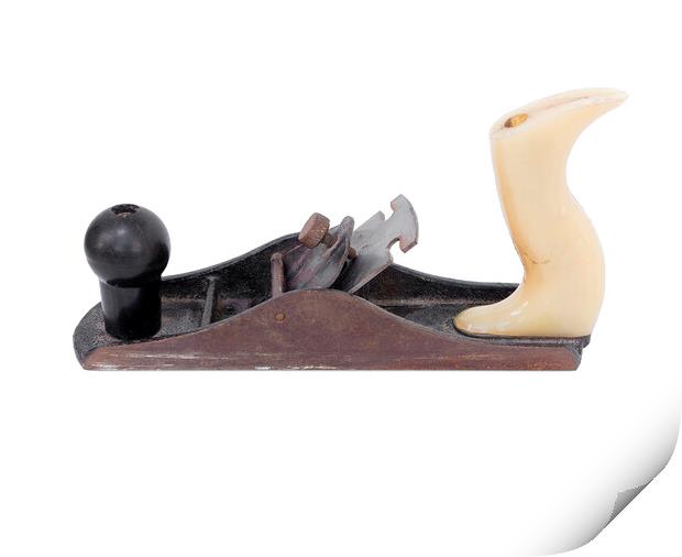 Old iron hand plane with plastic yellow back handle isolated on white background Print by Sergii Petruk