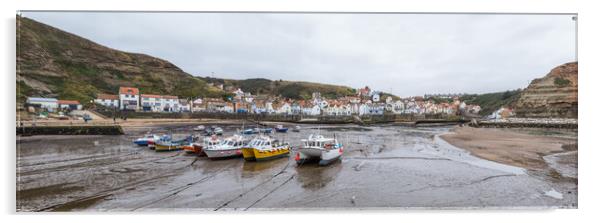 Boats lined up in the bay at Staithes at low tide Acrylic by Jason Wells