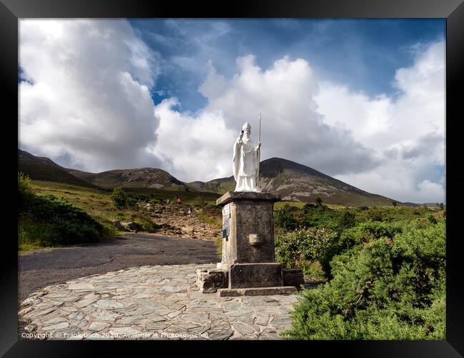 Pathway start with statue to Croagh Patrick in Westport Ireland Framed Print by Frank Bach