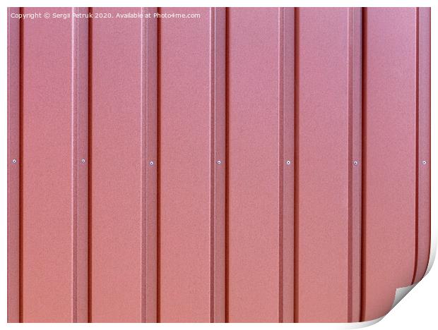 Reddish-brown corrugated steel sheet with vertical guides. Print by Sergii Petruk