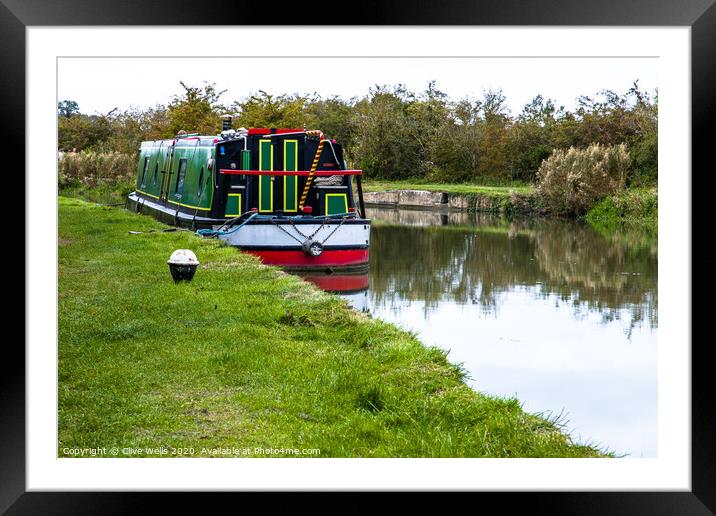 Colourful narrow boat on the Grand Union Canal Framed Mounted Print by Clive Wells