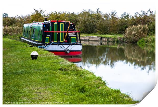 Colourful narrow boat on the Grand Union Canal Print by Clive Wells