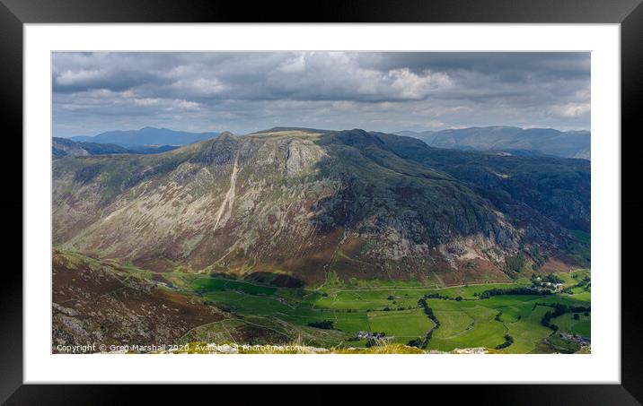 The Langdale Pikes from Bowfell Framed Mounted Print by Greg Marshall