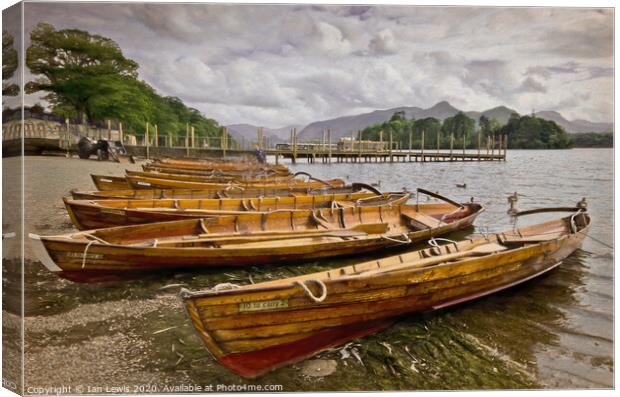 Boats On The Shore At Derwentwater Canvas Print by Ian Lewis