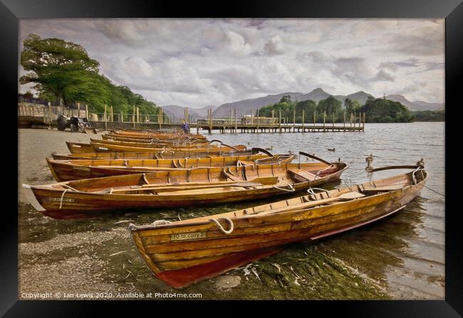 Boats On The Shore At Derwentwater Framed Print by Ian Lewis