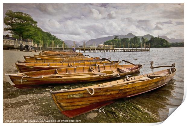 Boats On The Shore At Derwentwater Print by Ian Lewis