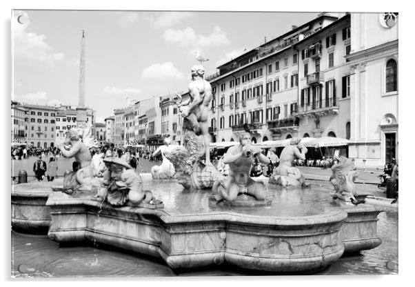 Italy, Rome Piazza Navona, the fountain  Acrylic by M. J. Photography