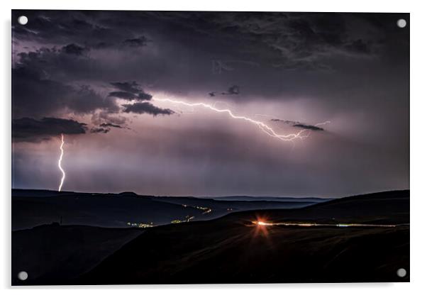 Lightning Strike on the mountain Acrylic by Emma Woodhouse