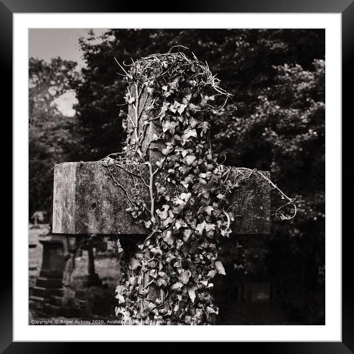 Ivy growing on a cross Framed Mounted Print by Roger Aubrey