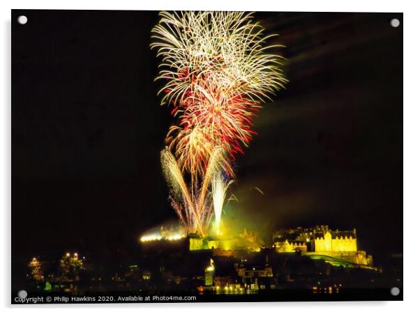 Edinburgh Castle fireworks Acrylic by Philip Hawkins
