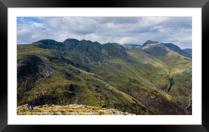 Crinkle Crags and Bowfell, Lake District Framed Mounted Print by Greg Marshall