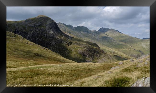 Crinkle Crags and Bow Fell, Lake District Framed Print by Greg Marshall