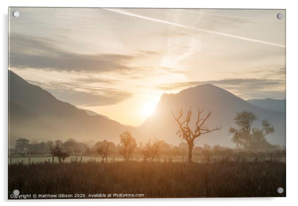 Stunning Winter foggy sunrise over countryside around Crummock Water in Lake District England Acrylic by Matthew Gibson