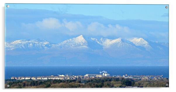 Snow capped Arran and Troon Acrylic by Allan Durward Photography