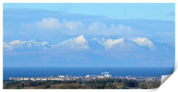 Snow capped Arran and Troon Print by Allan Durward Photography