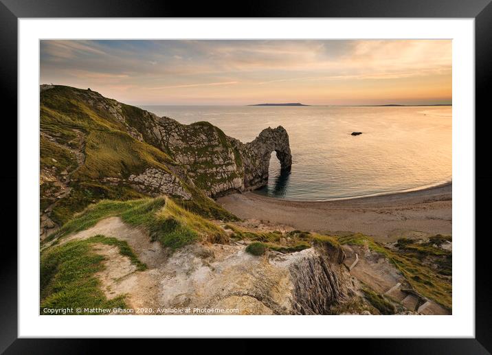 Beautiful sunset landscape image of Durdle Door  Framed Mounted Print by Matthew Gibson