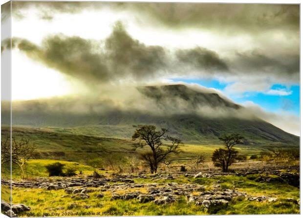 Ingleborough in the morning mist Canvas Print by Jim Day