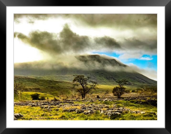 Ingleborough in the morning mist Framed Mounted Print by Jim Day
