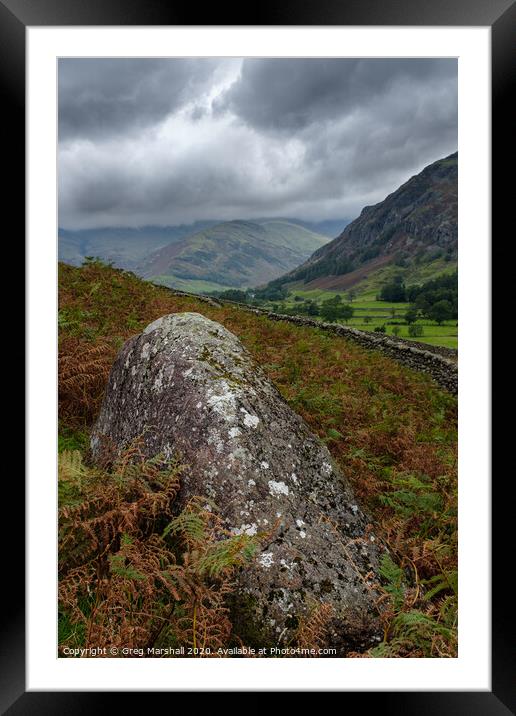 Langdale Valley Lake District in the rain Framed Mounted Print by Greg Marshall