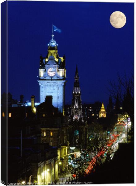Moon over Princes Street Canvas Print by Philip Hawkins