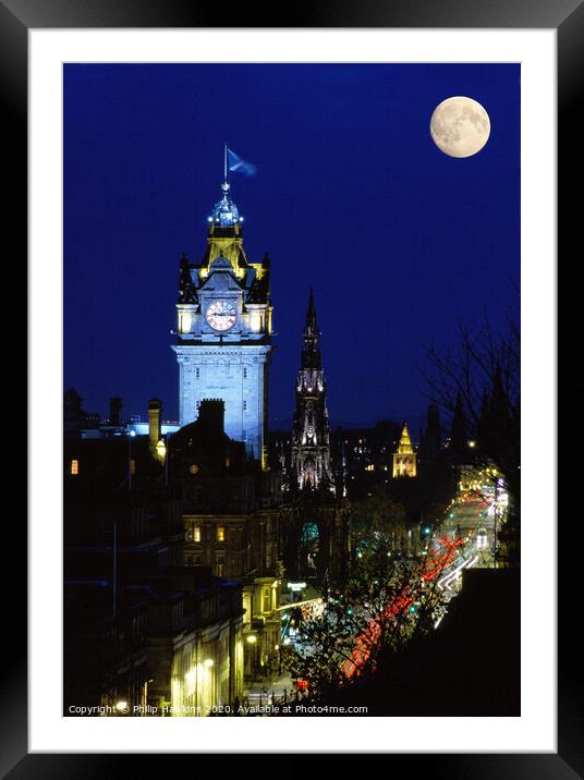 Moon over Princes Street Framed Mounted Print by Philip Hawkins