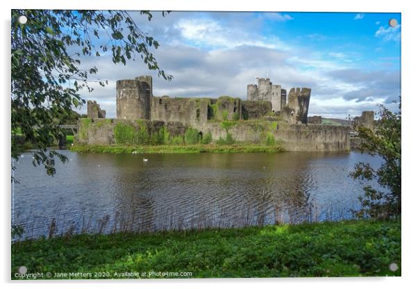 Caerphilly  Castle Acrylic by Jane Metters